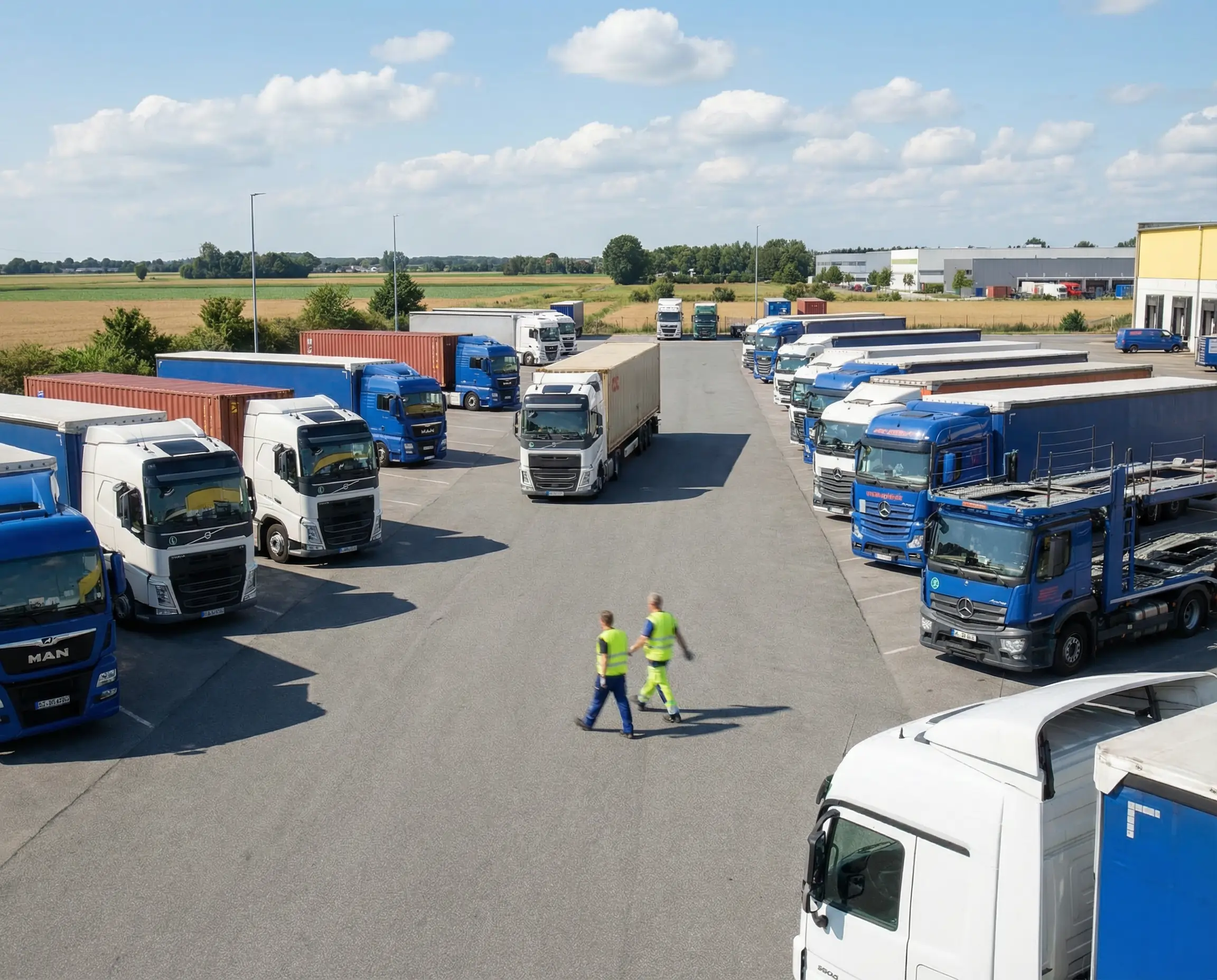 Professioneller Fuhrparkcheck – Fachmann prüft LKW-Flotte vor Ort
